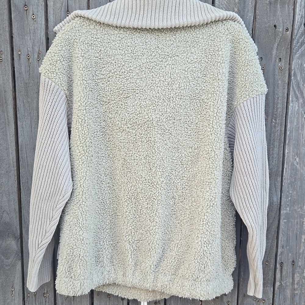 VARLEY Rogers 1/4 Zip Cowl Neck Sherpa Knit Sweater-Beige - Picture 6 of 8